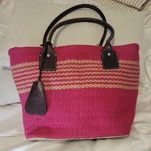 GAP Fuchsia and Beige Woven Tote
